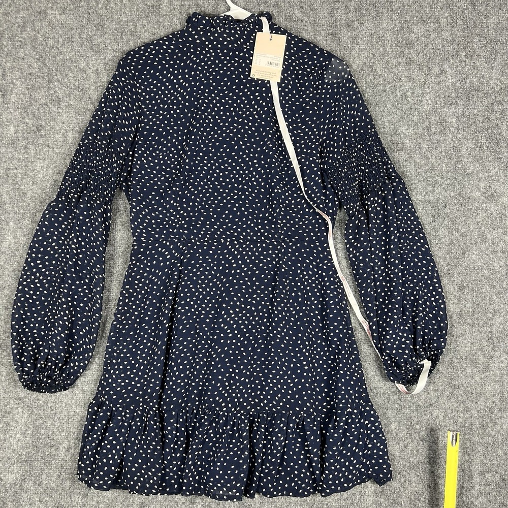 Missguided Navy Polka Dot Mini Dress Womens Size 6 Long Sleeve Ruffle Hem NWT